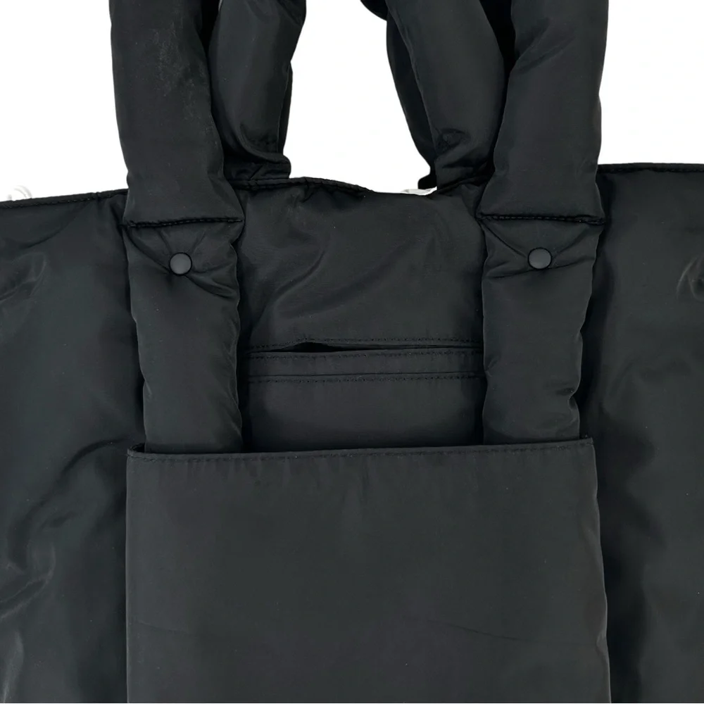 DAGNE DOVER Jemi Cargo Puff Tote - Black Nylon Puffer Tote Bag Laptop Bag